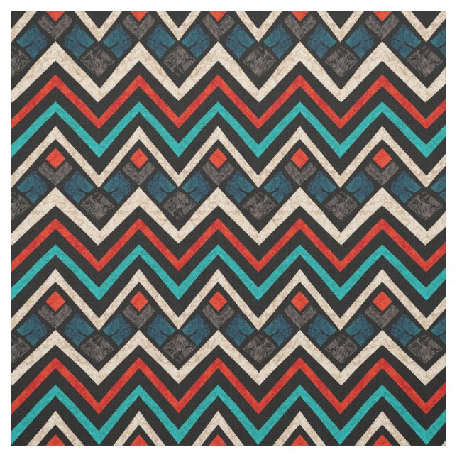 Black Red Teal Beige Aztec Mönster Tyg (Provkarta)