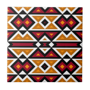 Black Red Terracotta Orange White Ethnic Tribe Art Kakelplatta