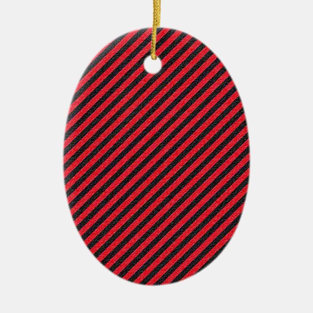 Black Red Thin Diagonal Rand Julgransprydnad Keramik (Framsidan)