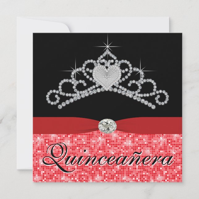 Black Red Tiara Black Red Quinceanera Inbjudningar (Framsida)