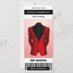 Black Red Tuxedo Birthday Biljett-inbjudan Inbjudningar