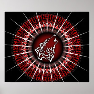 Black Red Varg Tribal Animal Poster