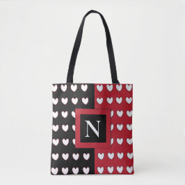 Black Red White Hearts Monogram Initial Tygkasse