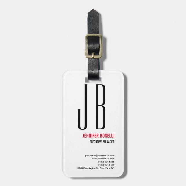 Black Red White Monogram - minimalistisk modern Bagagebricka (Vertikal Framsida)