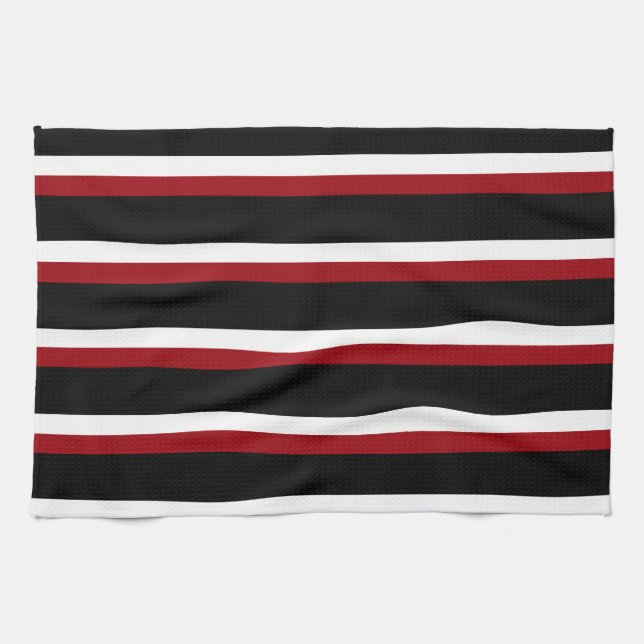 Black Red White Stripe Kitchen Towel Kökshandduk (Horisontell)