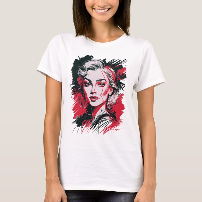 Black & Red Woman 1 T Shirt (Framsida)