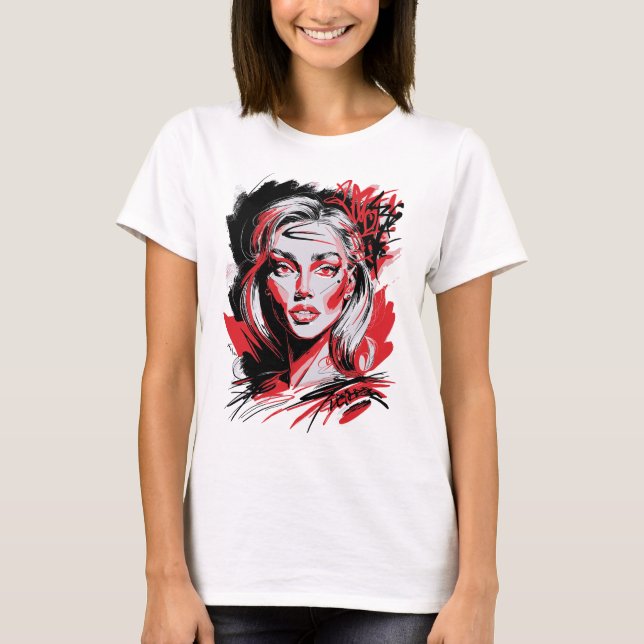 Black & Red Woman 2 T Shirt (Framsida)