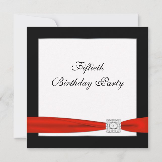 Black Red Womans 50:e Födelsedagsfesten Inbjudningar (Framsida)