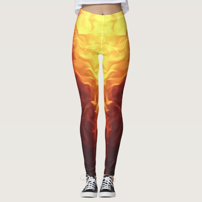 Black Red Yellow Ombre Flames Leggings (Framsida)