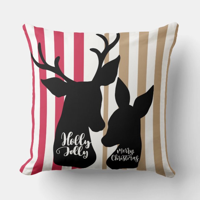 Black Reindeer Chevron Rand julpillow Kudde (Framsida)