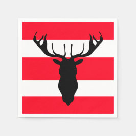 Black Reindeer Silhouette Red White Rand Pappersservett