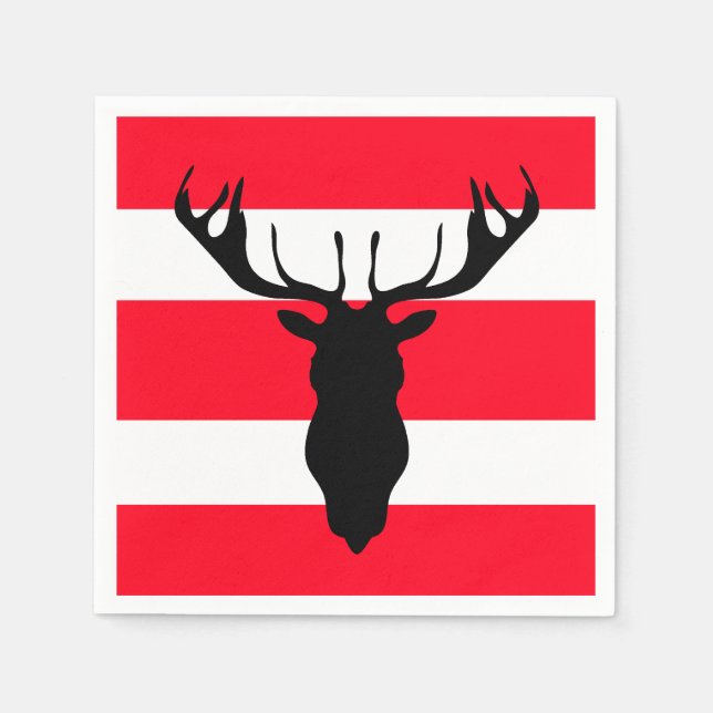 Black Reindeer Silhouette Red White Rand Pappersservett (Framsidan)