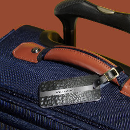 Black Reptile Digital Leather Silver Metall Bagagebricka