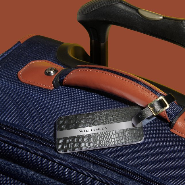 Black Reptile Digital Leather Silver Metall Bagagebricka (Skapare uppladdad)