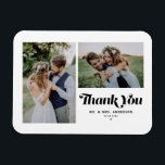 Black Retro Calligraphy Two Photo Bröllop Magnet<br><div class="desc">Jag vill uttrycka min tacksamhet i stil med anpassadet fotot, bröllop tack vare din magnet, med återkallande grafi och en charmerande tvåfotokollage. Perfekt för att hedra minnet av din speciella dag, tack vare denna magnet kan du visa dina favoritstunder samtidigt som du hjärtligt tackar dina kära. Anpassa det här fotokollaget...</div>