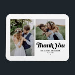Black Retro Calligraphy Two Photo Bröllop Magnet<br><div class="desc">Jag vill uttrycka min tacksamhet i stil med anpassadet fotot, bröllop tack vare din magnet, med återkallande grafi och en charmerande tvåfotokollage. Perfekt för att hedra minnet av din speciella dag, tack vare denna magnet kan du visa dina favoritstunder samtidigt som du hjärtligt tackar dina kära. Anpassa det här fotokollaget...</div>