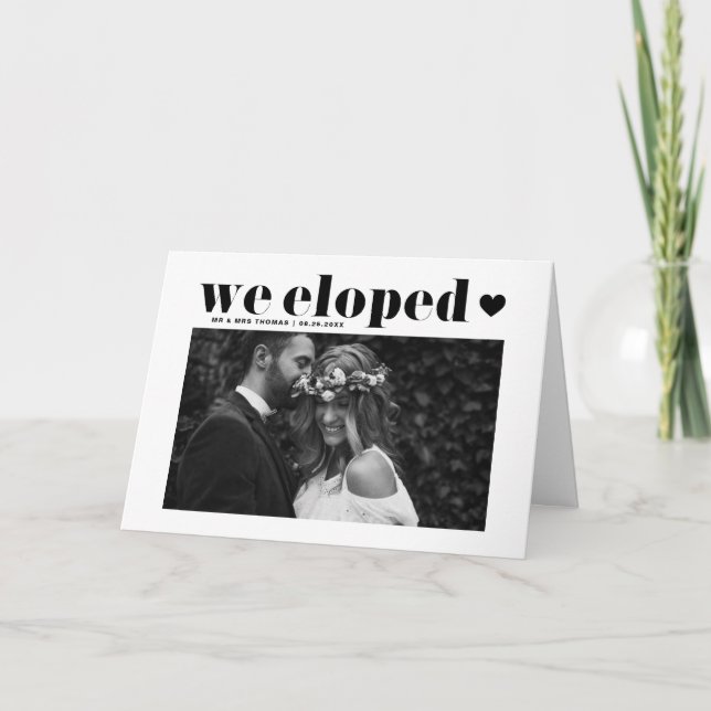Black Retro Fold Typography Bröllop Elopement Meddelande (Framsida)