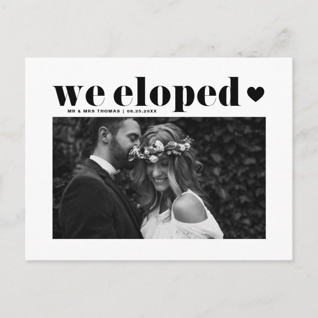 Black Retro Fold Typography Bröllop Elopement Vykort (Framsida)