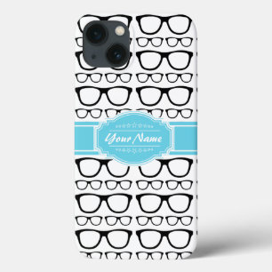 Black Retro Geek Glass Aqua Personlig Namn