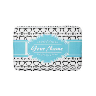 Black Retro Geek Glass Aqua Personlig Namn Badrumsmatta