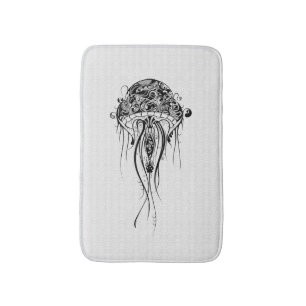 Black Retro Jellyfish over White Background Badrumsmatta