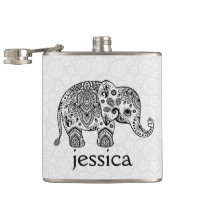 Black Retro Paisley Elephant Illustration