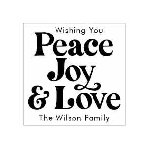 Black Retro Peace Joy & Kärlek julfamilj Stämpel