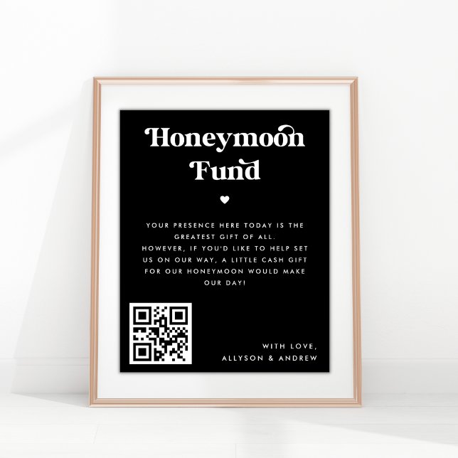 Black Retro Script Honeymoon Fund Wedding Sign Poster (Skapare uppladdad)
