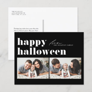 Black Retro Typography Happy halloween Two Photo Helg Vykort