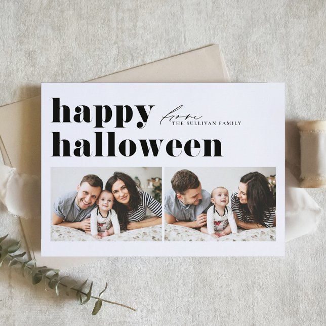 Black Retro Typography Happy halloween Two Photo Helgkort (Skapare uppladdad)