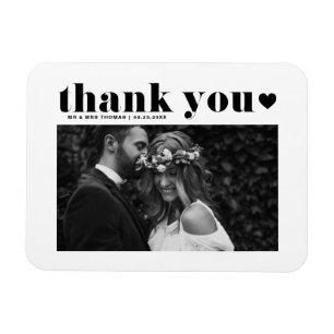 Black Retro Typography Photo Bröllop Tack Magnet