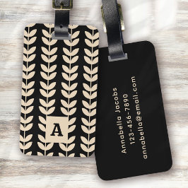 Black Retro Vibe Löv Mönster Monogram Bagagebricka