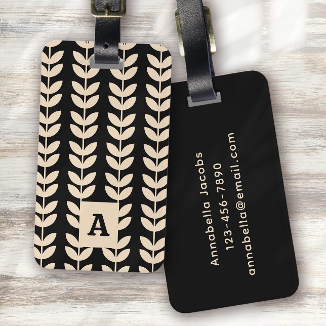 Black Retro Vibe Löv Mönster Monogram Bagagebricka (Skapare uppladdad)