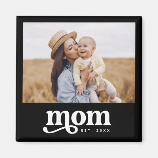 Black Retro Vintage Typography Mamma Etablerad Magnet