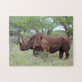 Black Rhino med Calf Pussel