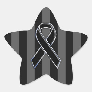 Black Ribbon Awareness Rand Stjärnformat Klistermärke