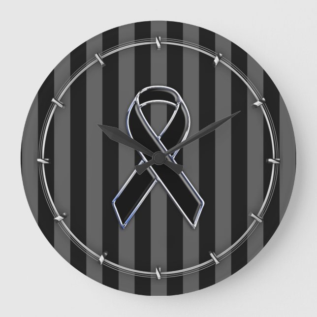 Black Ribbon Awareness Rand Stor Klocka (Framsida)