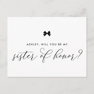Black Ribbon Bow kommer du bli min hederssyster Vykort