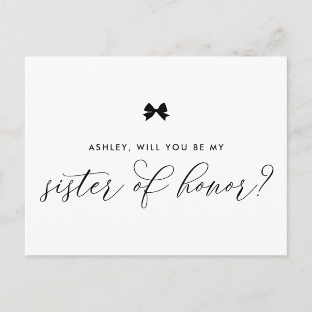 Black Ribbon Bow kommer du bli min hederssyster Vykort (Framsida)