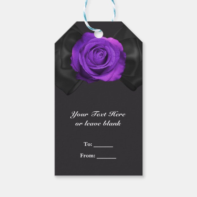 Black Ribbon Bow & Lila Ro ANY FÄRG Favoriter Presentetikett (Framsidan)