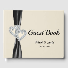Black Ribbon Diamond Hearts Bröllop Guestbook Gästböcker