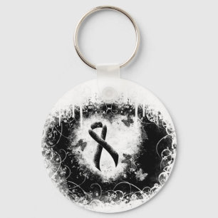 Black Ribbon Grunge Heart Nyckelring