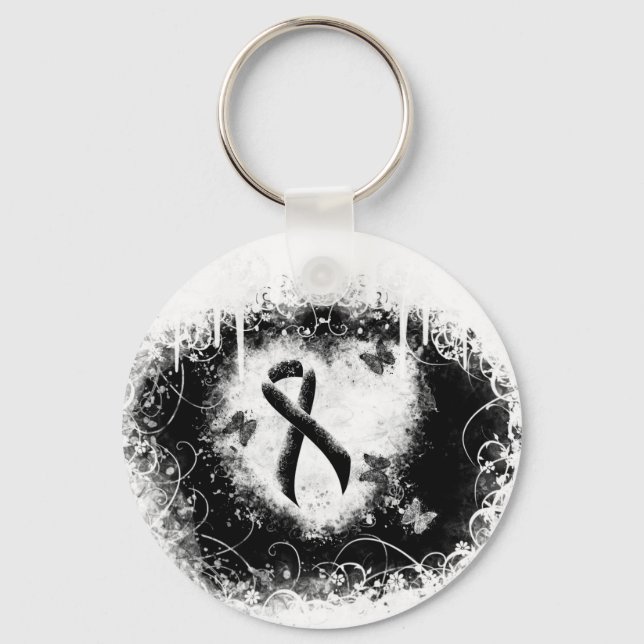 Black Ribbon Grunge Heart Nyckelring (Framsida)