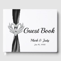 Black Ribbon Silver Svanar Bröllop Guestbook