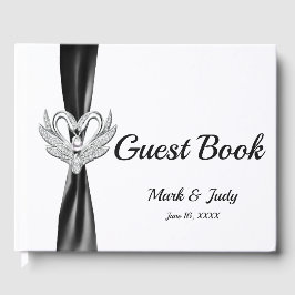 Black Ribbon Silver Svanar Bröllop Guestbook Gästböcker