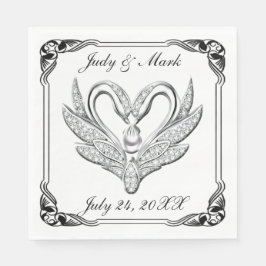 Black Ribbon Silver Svanar Pappra Napkins Pappersservett