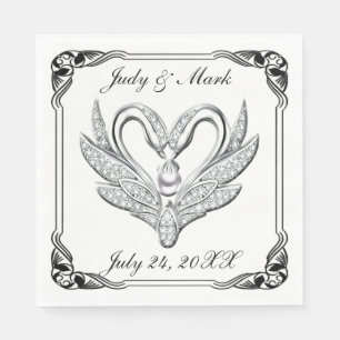 Black Ribbon Silver Svanar Pappra Napkins Pappersservett