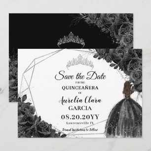Black Ro Blommigt Dress XV 15 Silver Quinceañera Spara Datumet