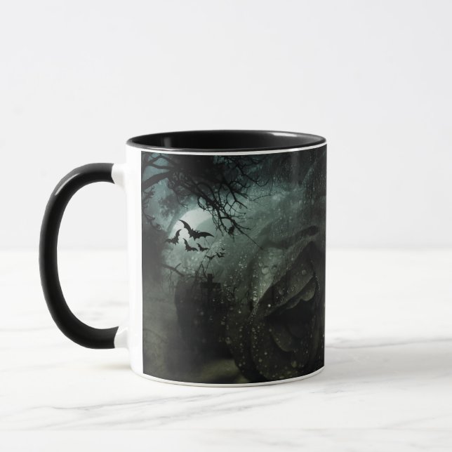 Black Ro Cemetery Fladdermus Mönster Halloween Mug Mugg (Vänster)