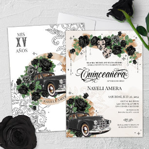 Black Ro Chicana Classic Lowrider Car Quince Inbjudningar